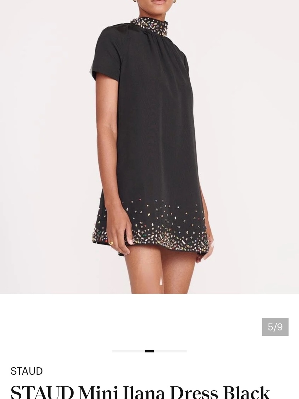 STAUD Black Mini Dress with Multicolor Embellished Trim